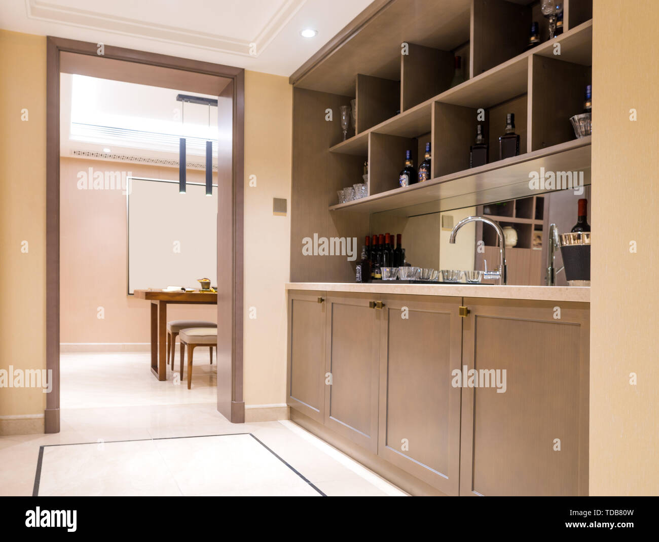 modern living room with wine shelf interior Stock Photo - Alamy