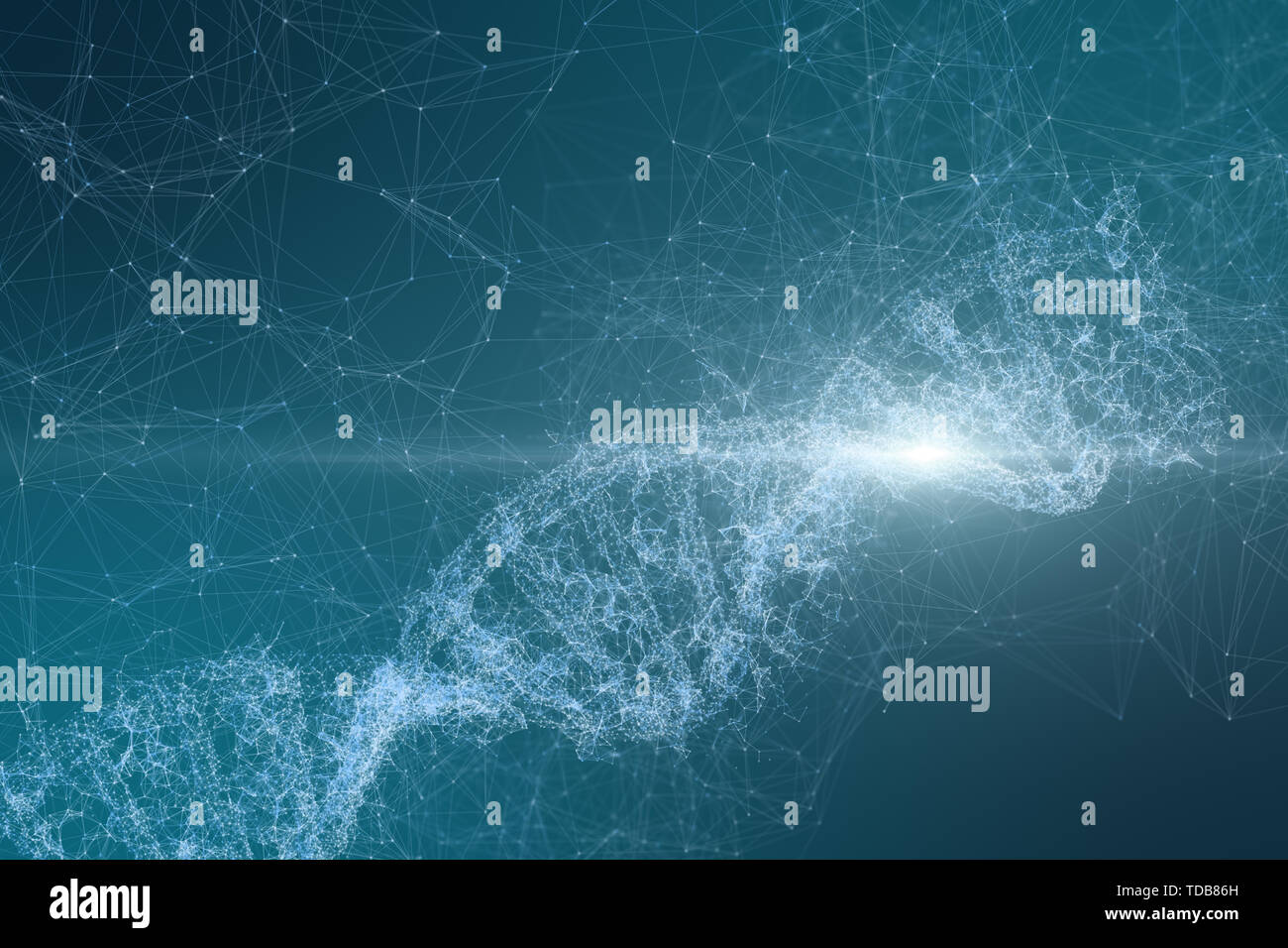 Three-dimensional rendering, DNA with divergent line technology background Stock Photo