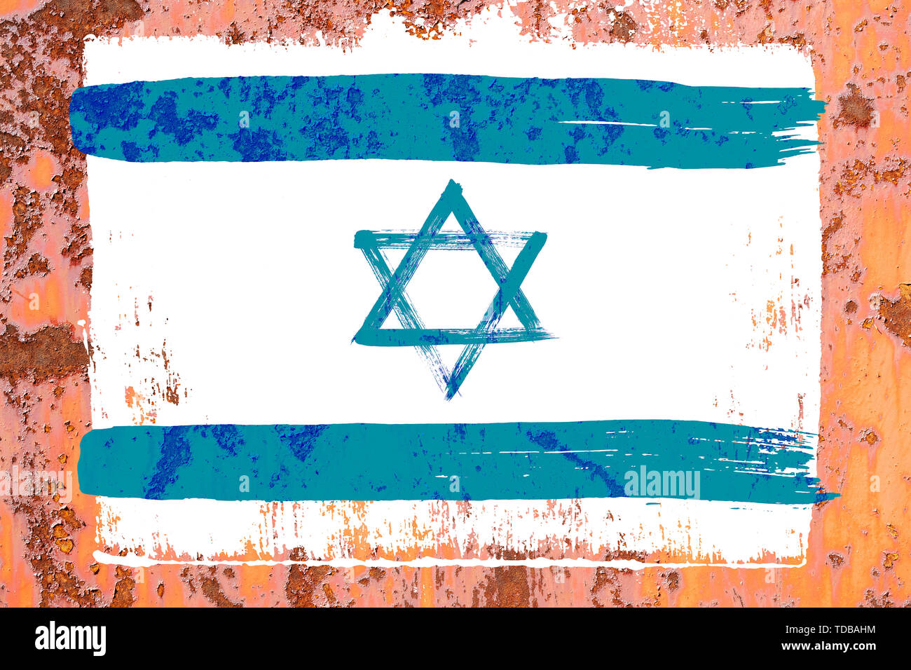 background from old Israeli flag in grunge style Stock Photo