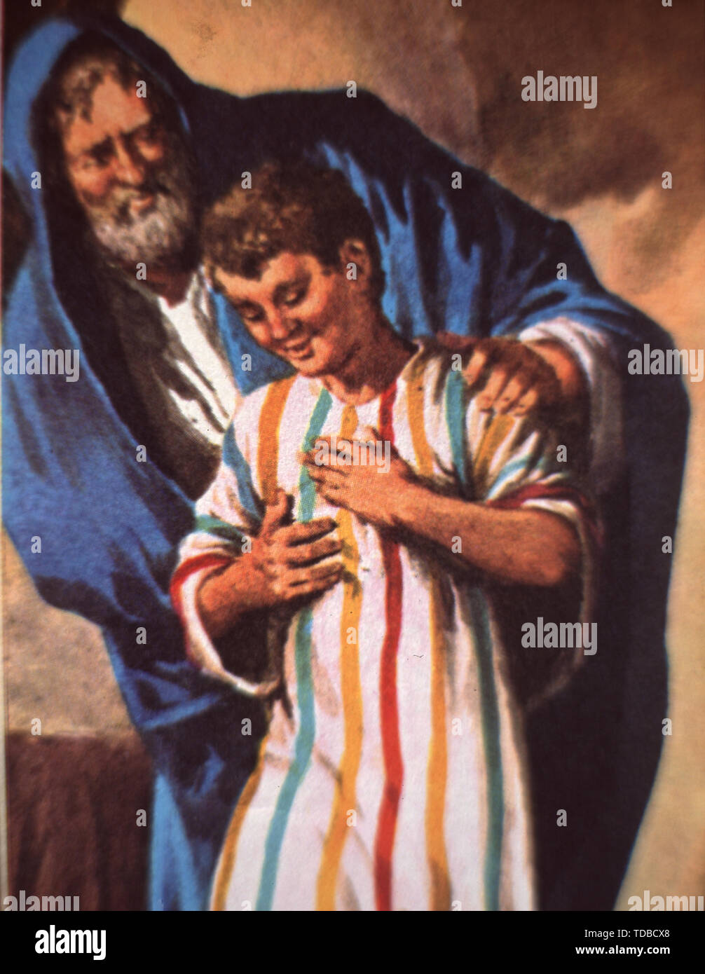 Illustration from the Bible depicting 'Genesis 37:4' Joseph and his coat of many colours. Stock Photo