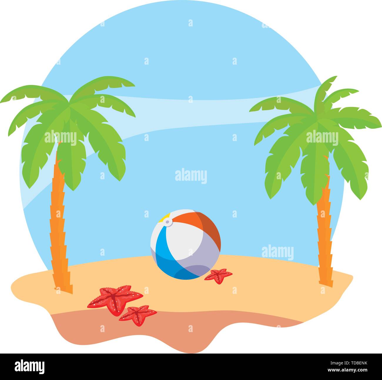 summer beach with palms and balloon toy scene vector illustration ...