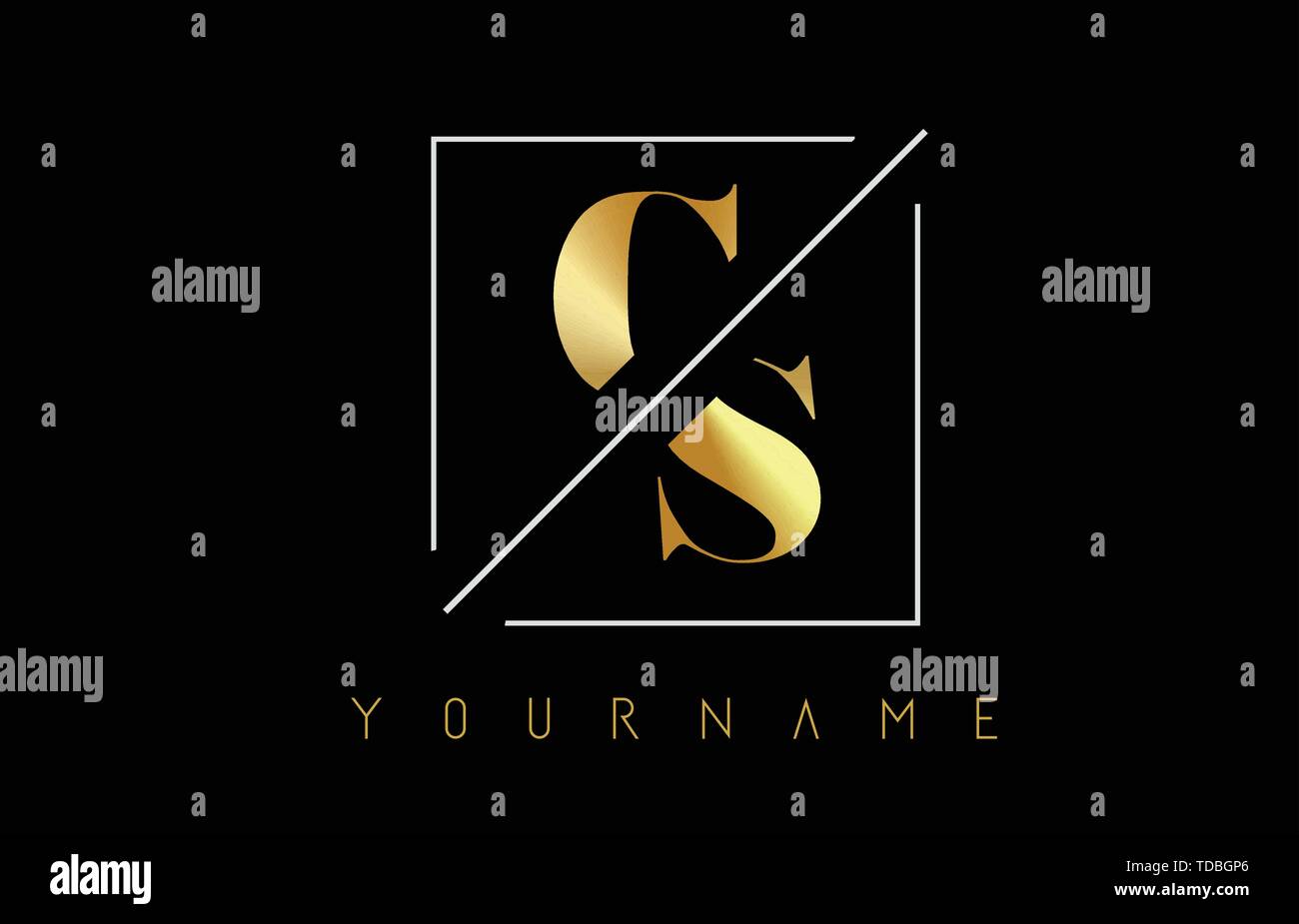 Cs Gold Lettering CS Golden Letter Logo with Cutted and Intersected Design and Square ...
