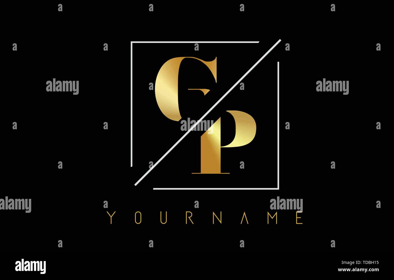 GP Golden Letter Logo with Cutted and Intersected Design and Square ...