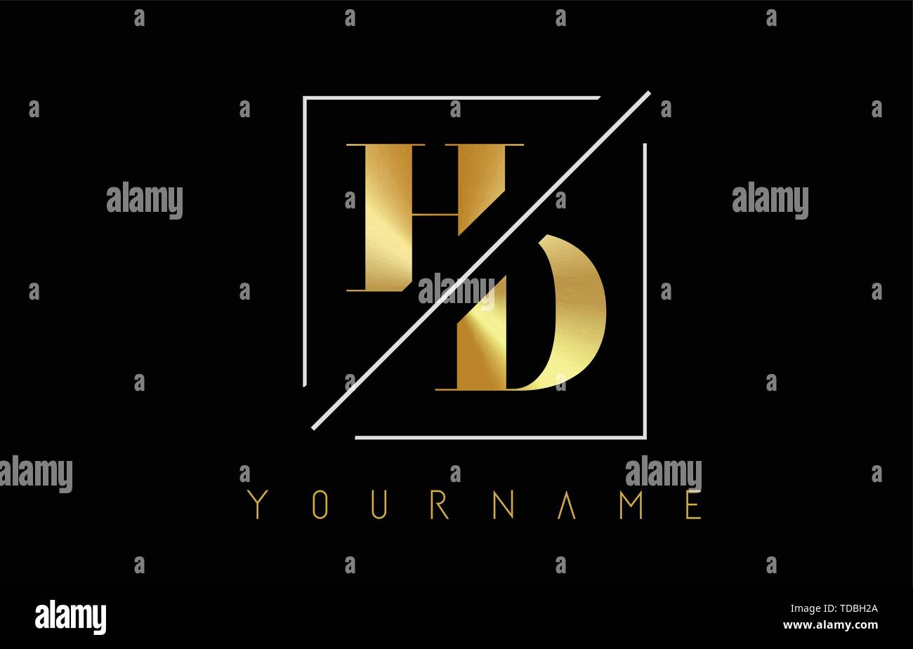 HD Golden Letter Logo with Cutted and Intersected Design and Square ...