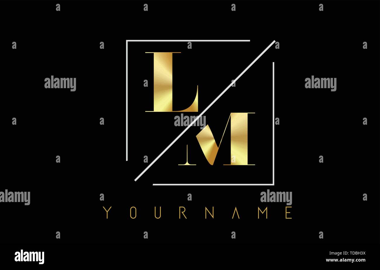 LM Golden Letter Logo with Cutted and Intersected Design and Square ...