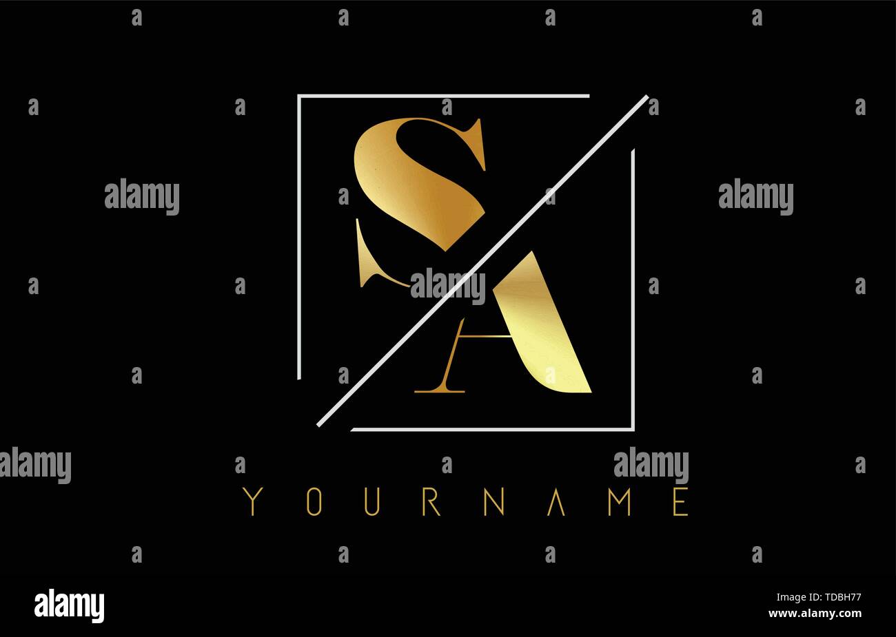 SA Golden Letter Logo with Cutted and Intersected Design and Square ...