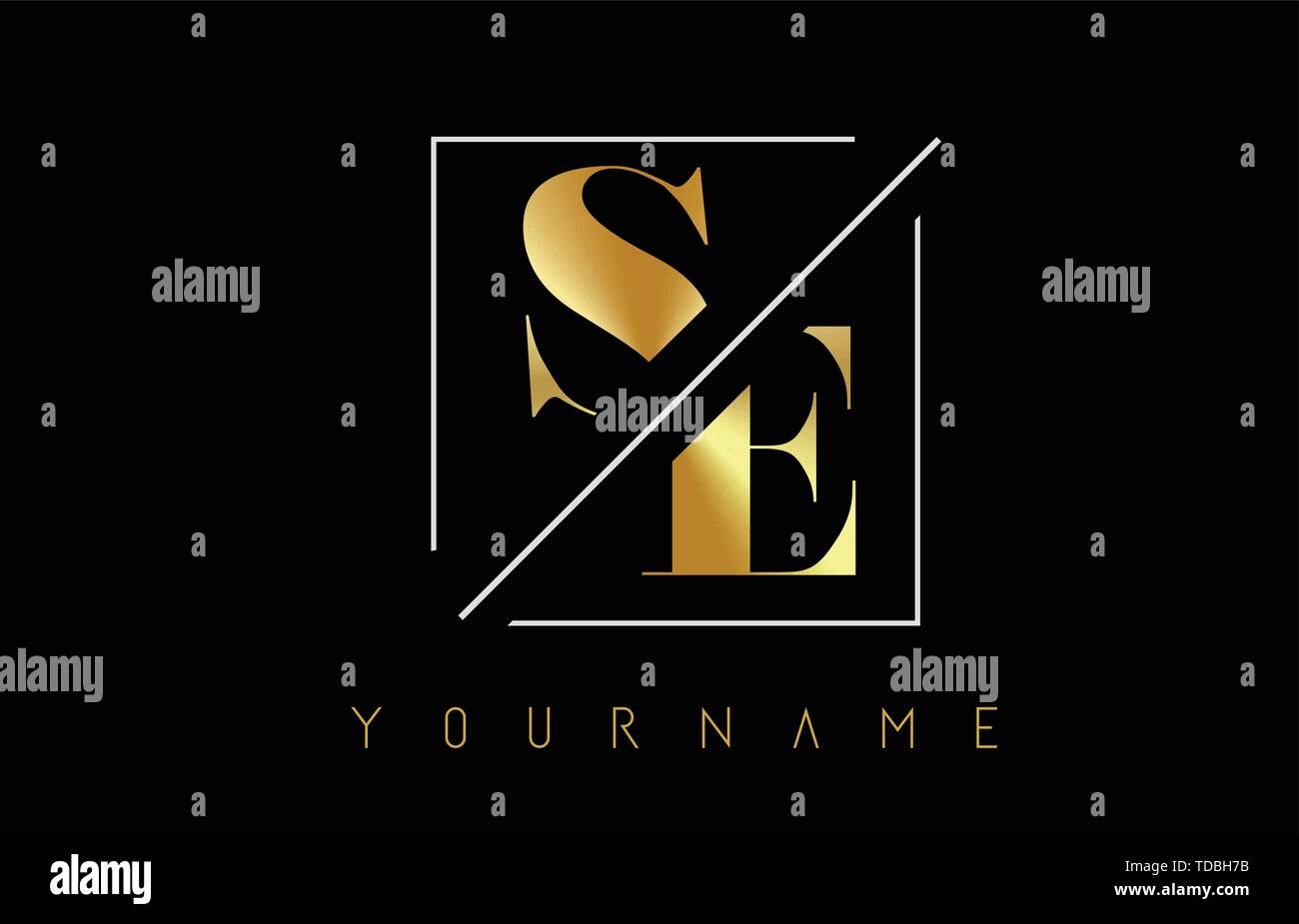 SE Golden Letter Logo with Cutted and Intersected Design and Square ...