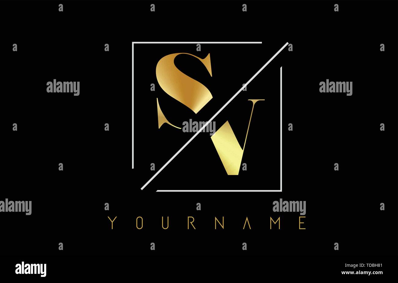 SV Golden Letter Logo with Cutted and Intersected Design and Square ...