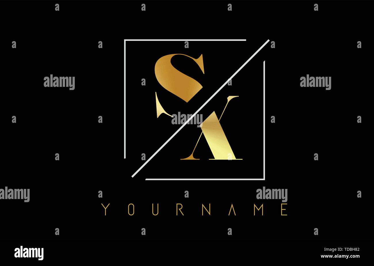 SX Golden Letter Logo with Cutted and Intersected Design and Square ...
