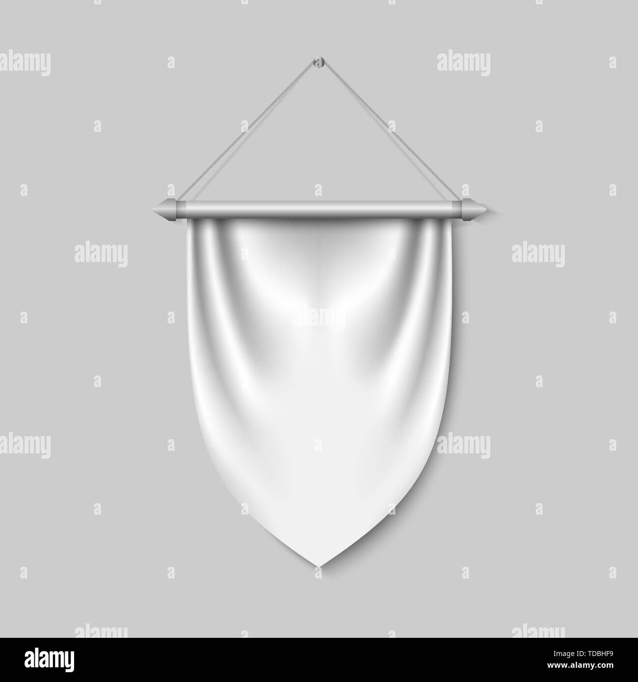Empty 3D Pennant template. Blank flag. Realistic vector illustration