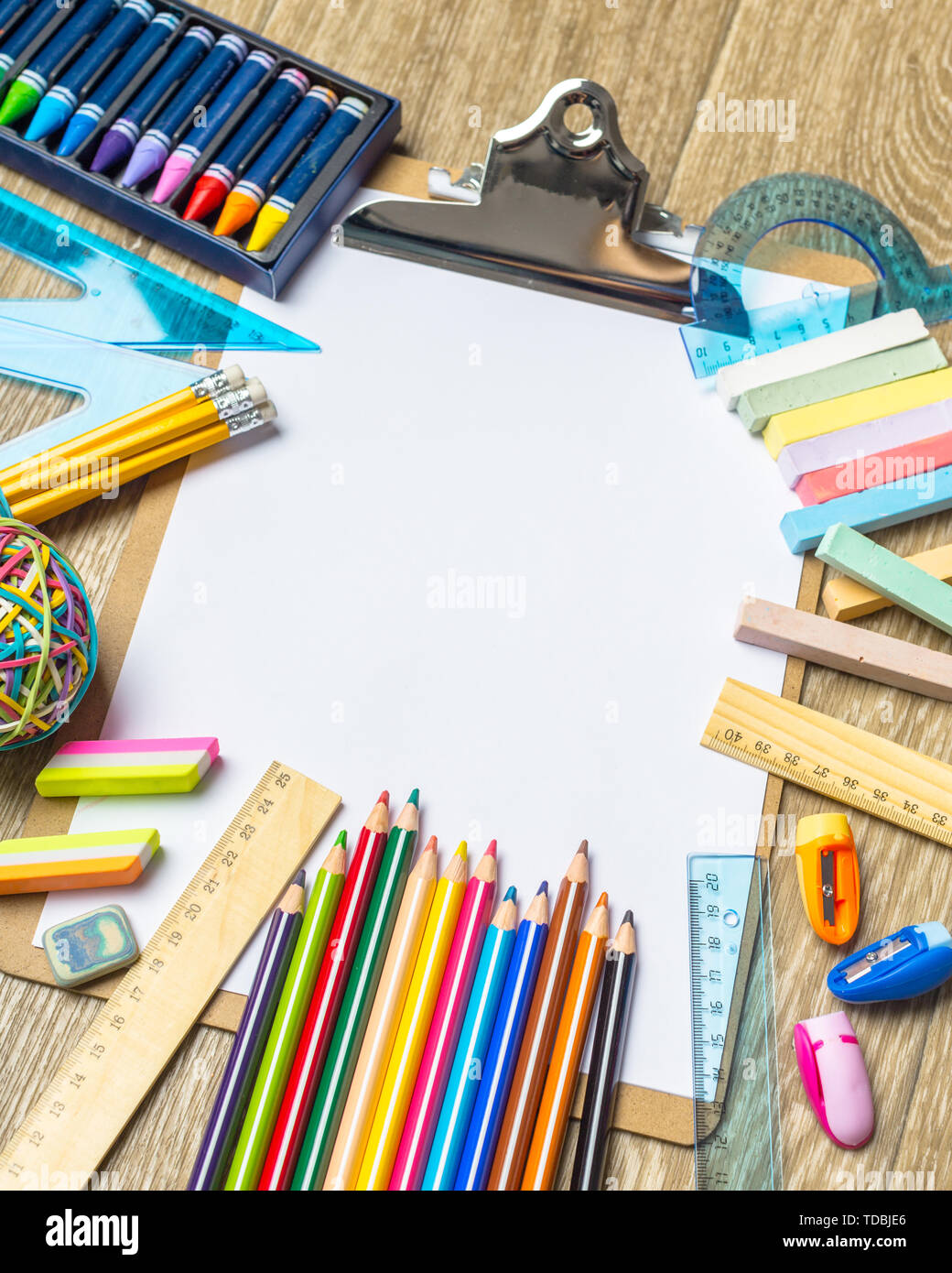 various colorful drawing tools. Mock up Stock Photo