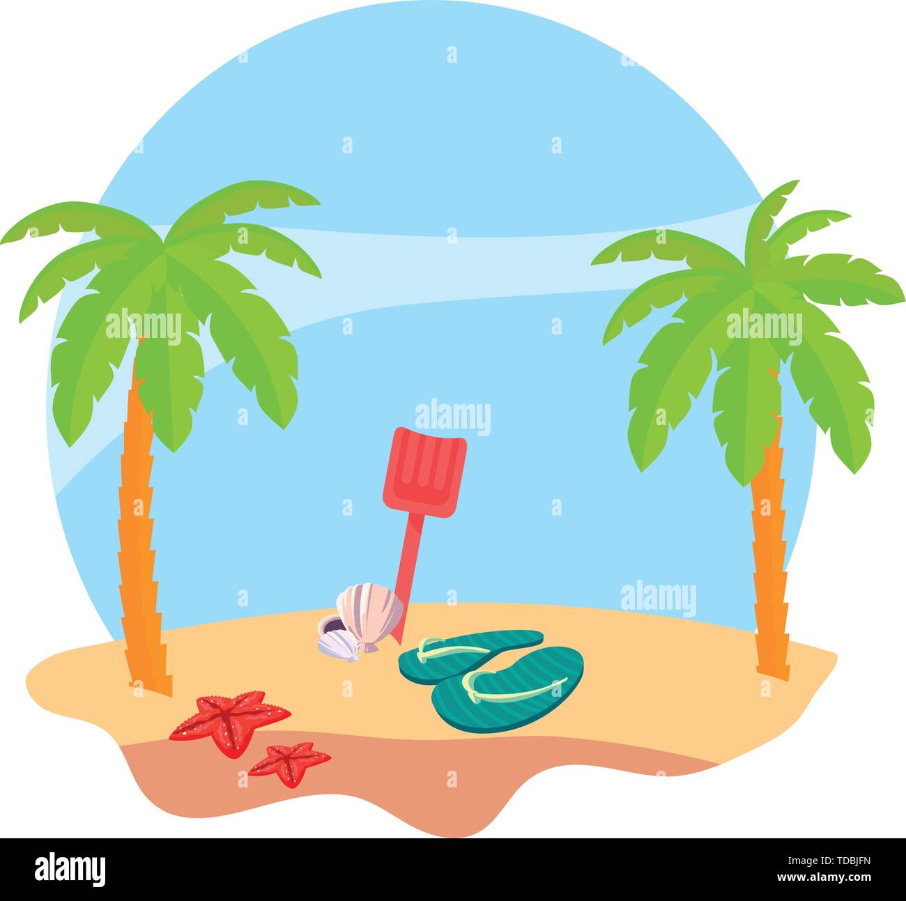 summer beach with palms and flip flops scene vector illustration design ...
