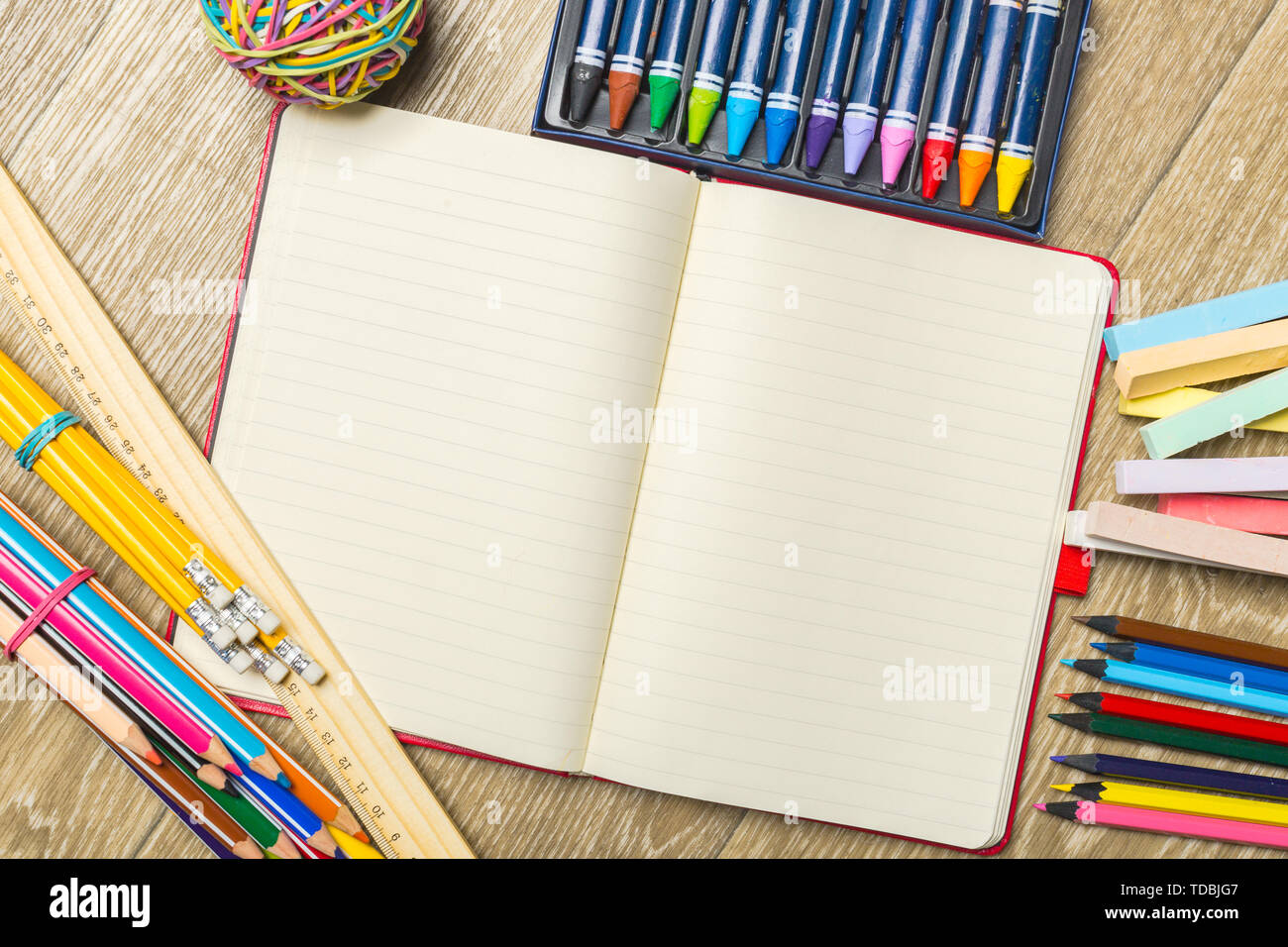various colorful drawing tools. Mock up Stock Photo