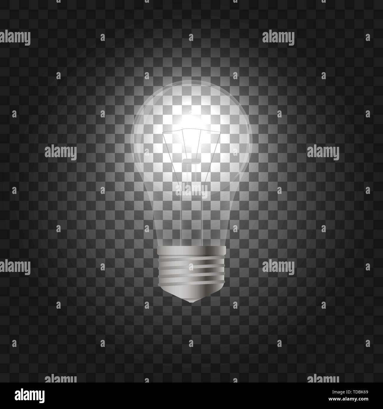 Realistic light bulb on dark background. vector Stock Vector