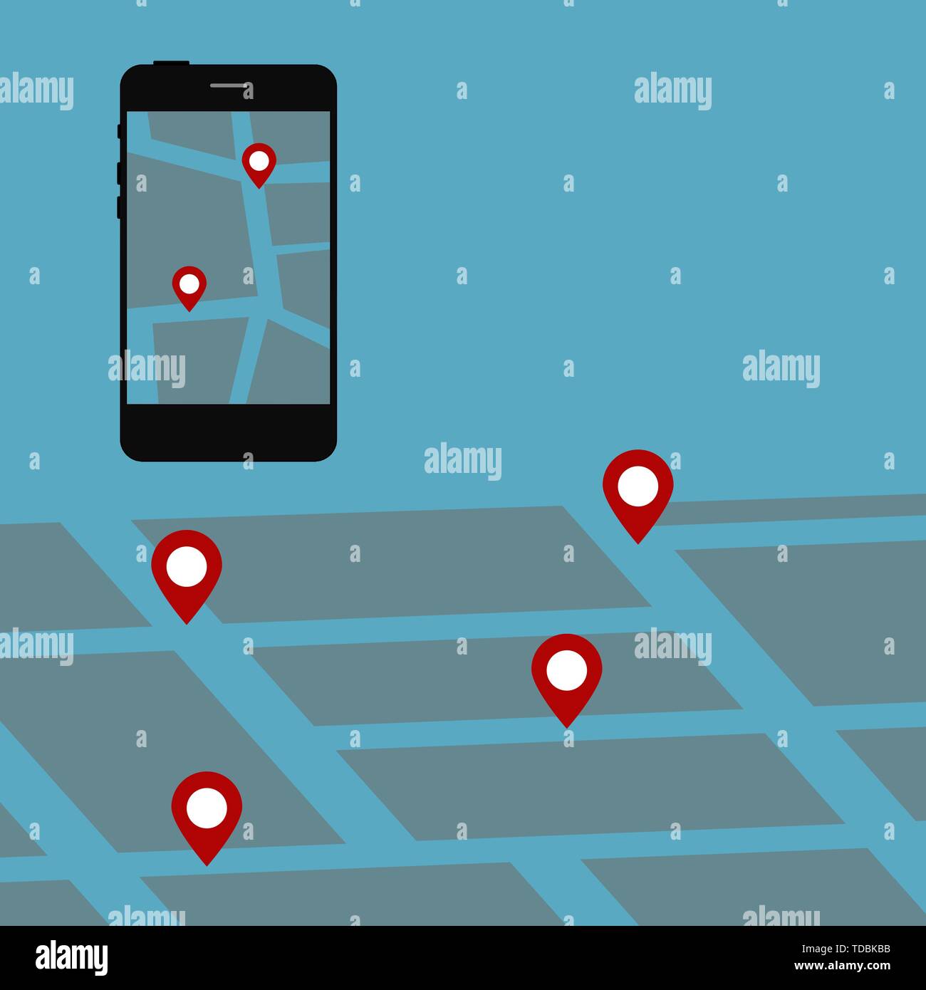 Gps map with pointers on your smartphone. Vector Stock Vector Image ...