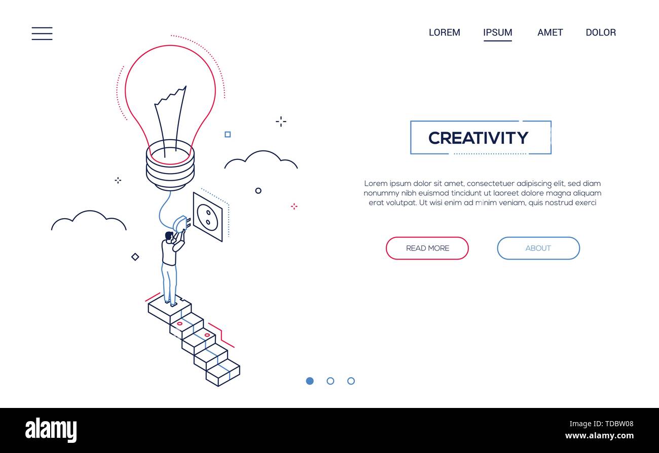Creativity - line design style isometric web banner Stock Vector