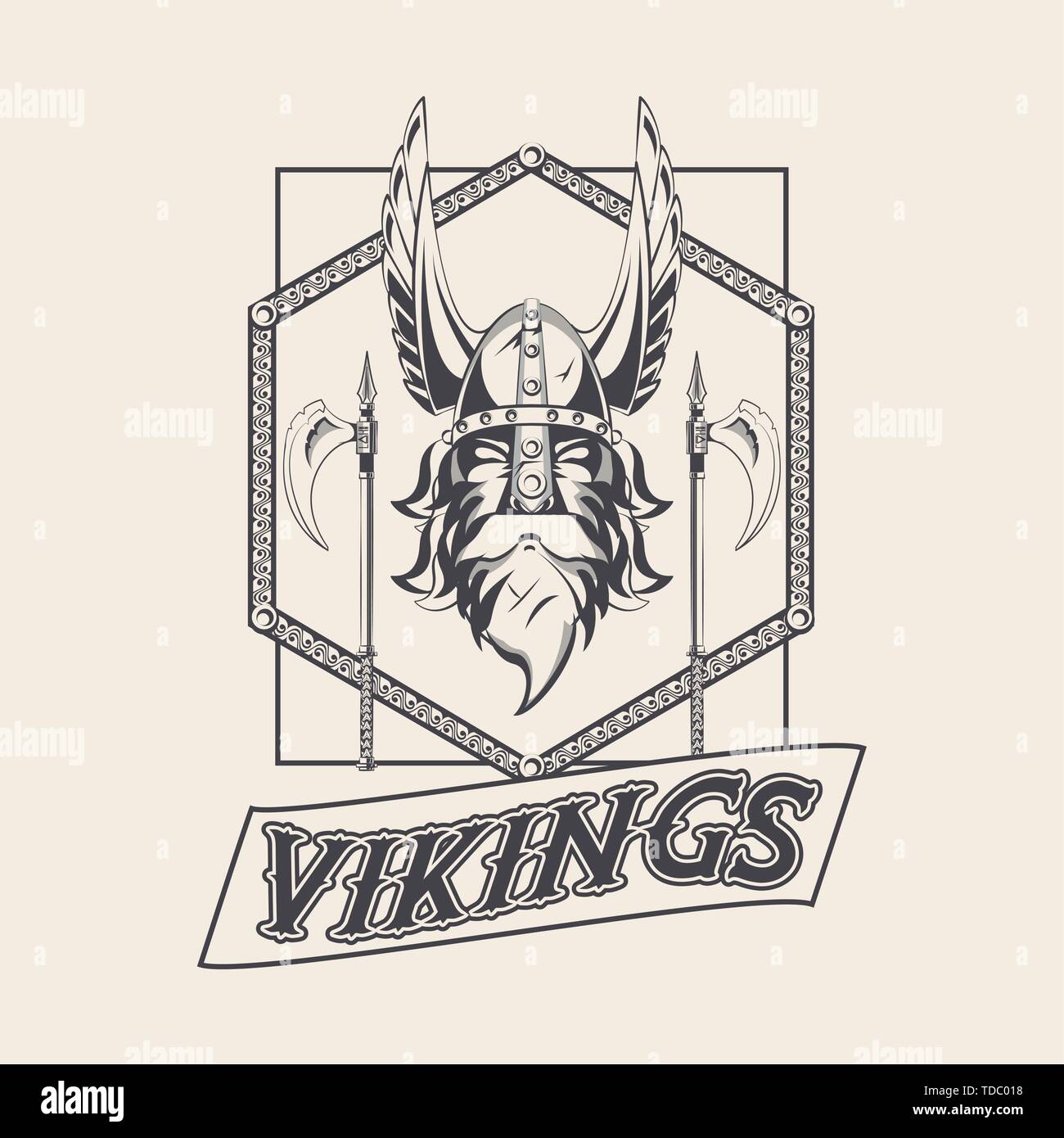 Vikings warriors printed tshirt template Stock Vector