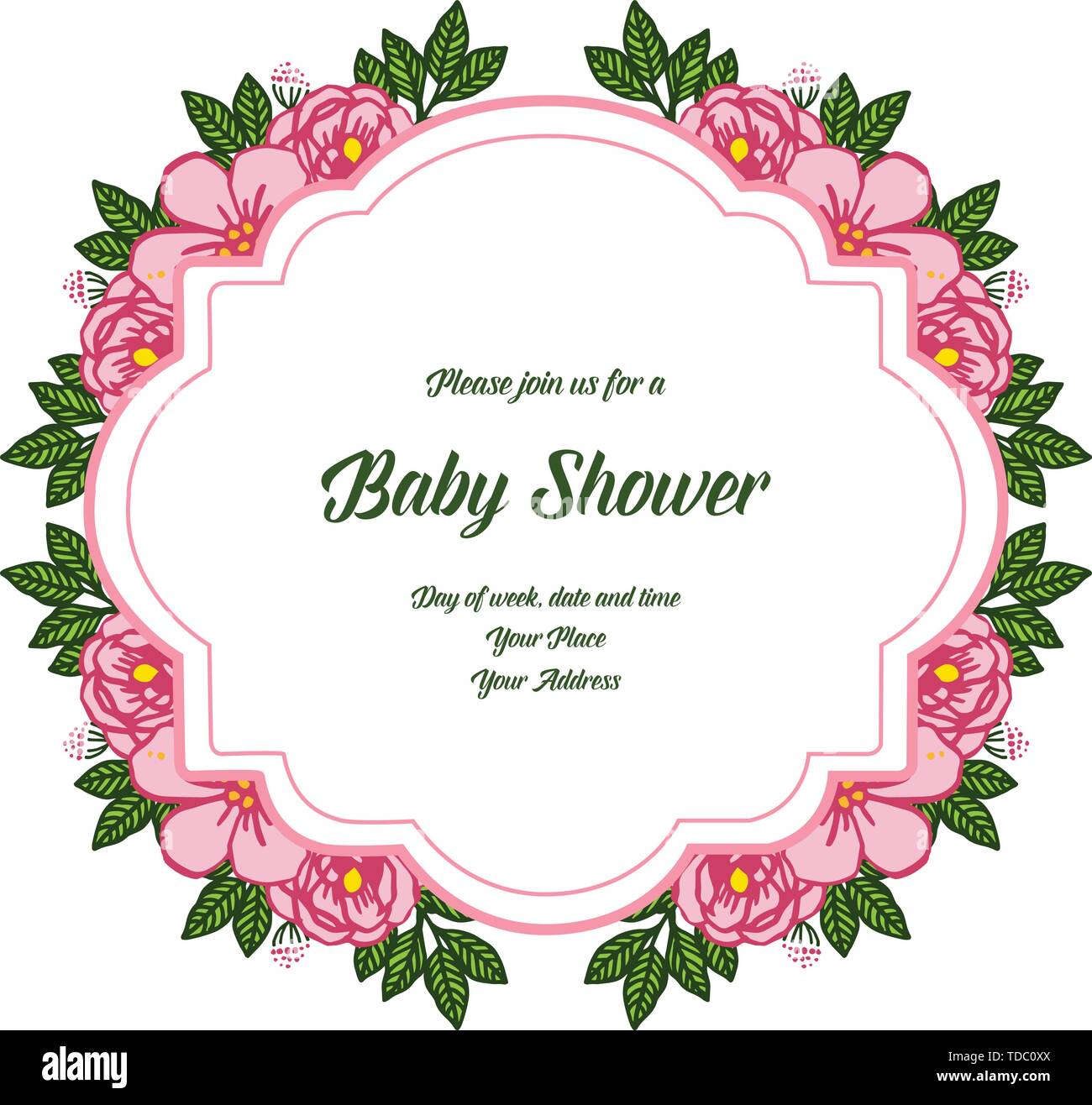 Vector illustration decor of card baby shower with pink rose flower