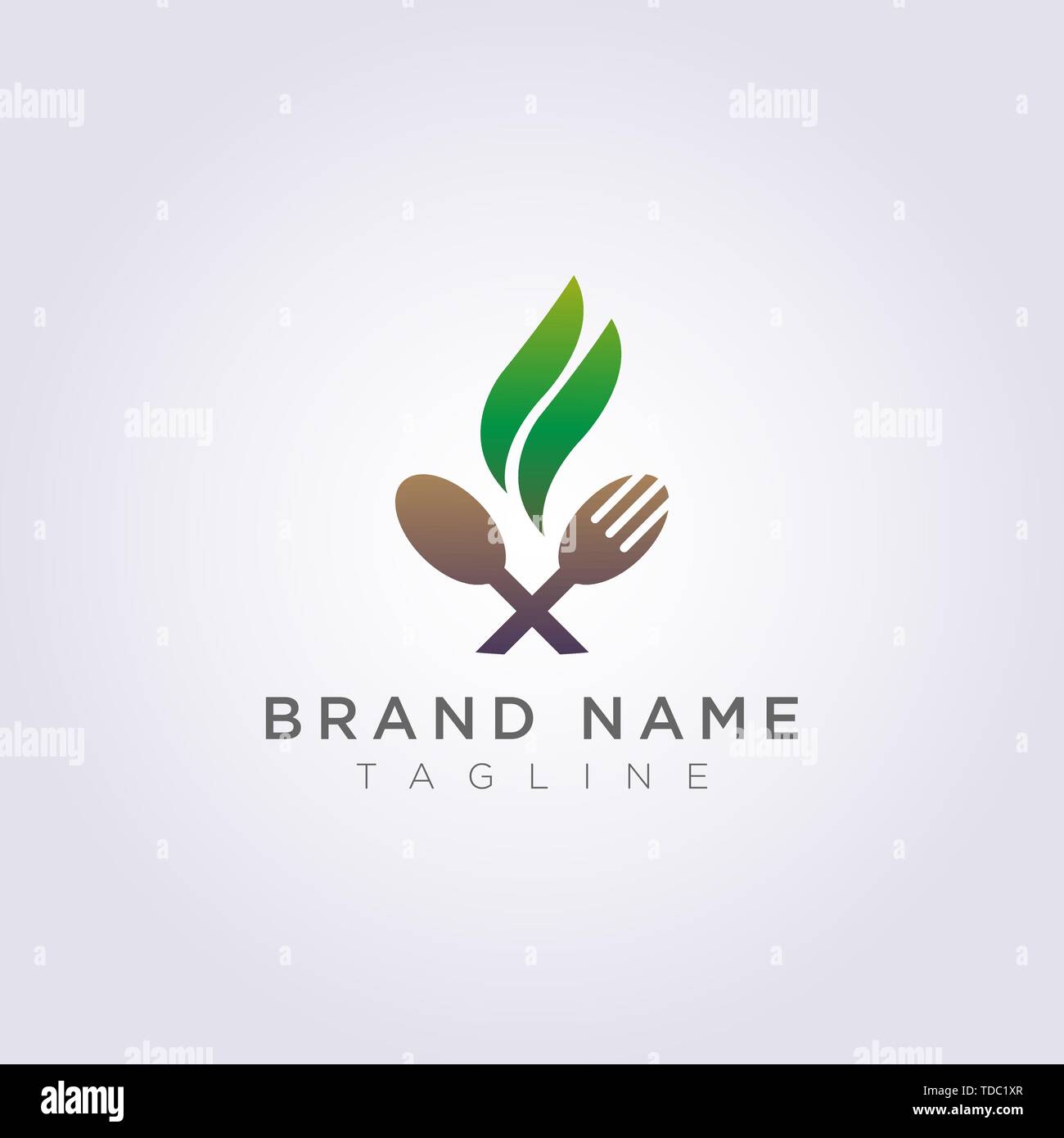 Logo spoon fork with leaves for your restaurant brand or business Stock