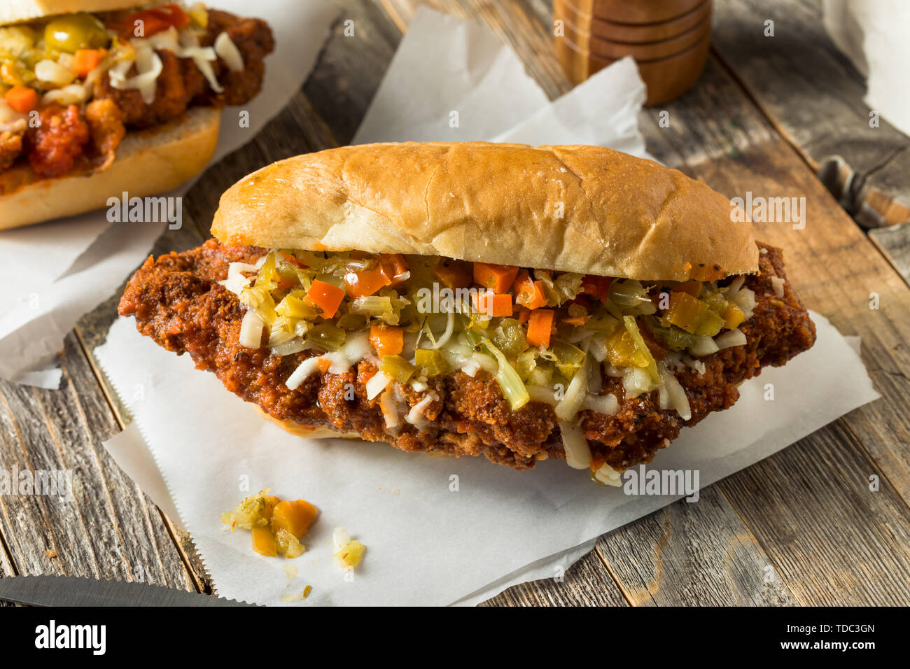 Homemade Breaded Chicago Steak Sandwich with Cheese and Giardiniera