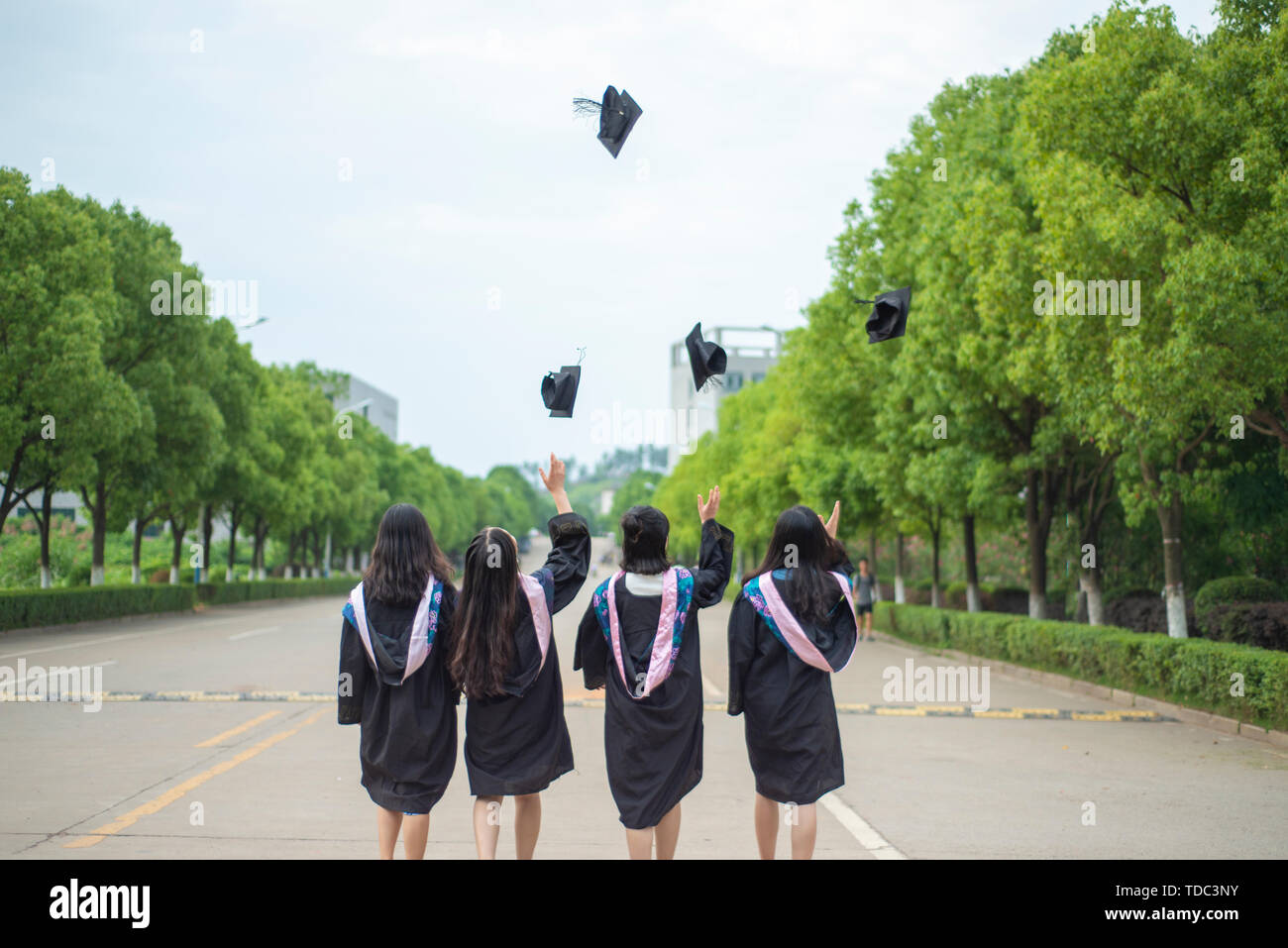 Graduates throw hats Stock Photo Alamy