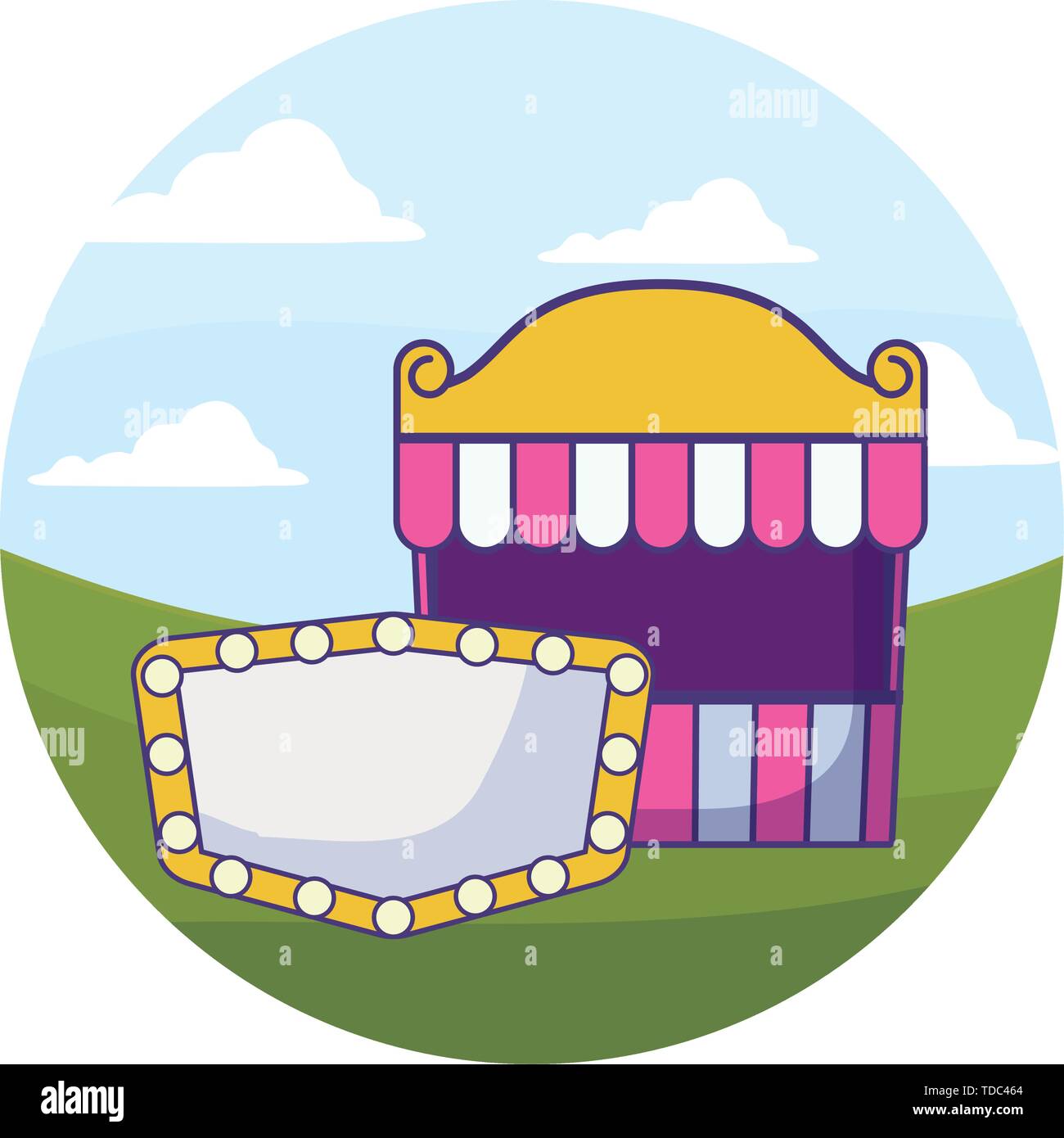 circus tent carnival with label in frame circular vector illustration ...