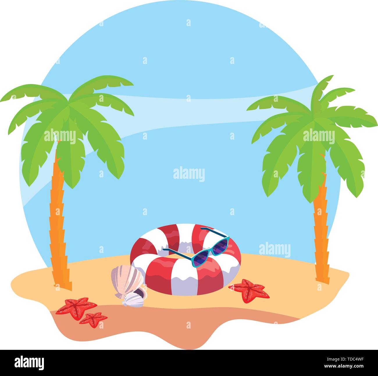 summer beach with palms and float scene vector illustration design ...