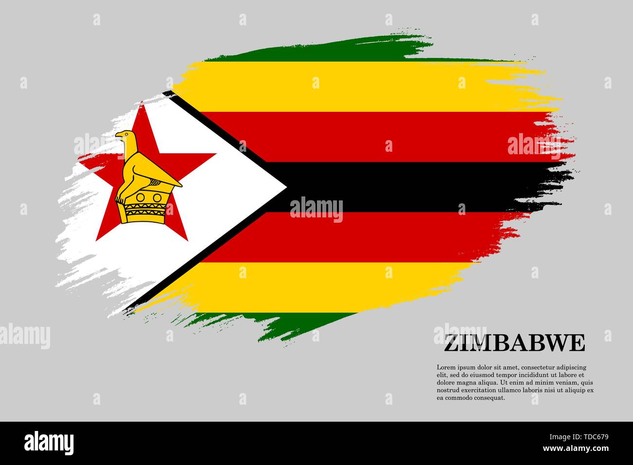 Brush stroke styled flag of Zimbabwe . Template for your design Stock