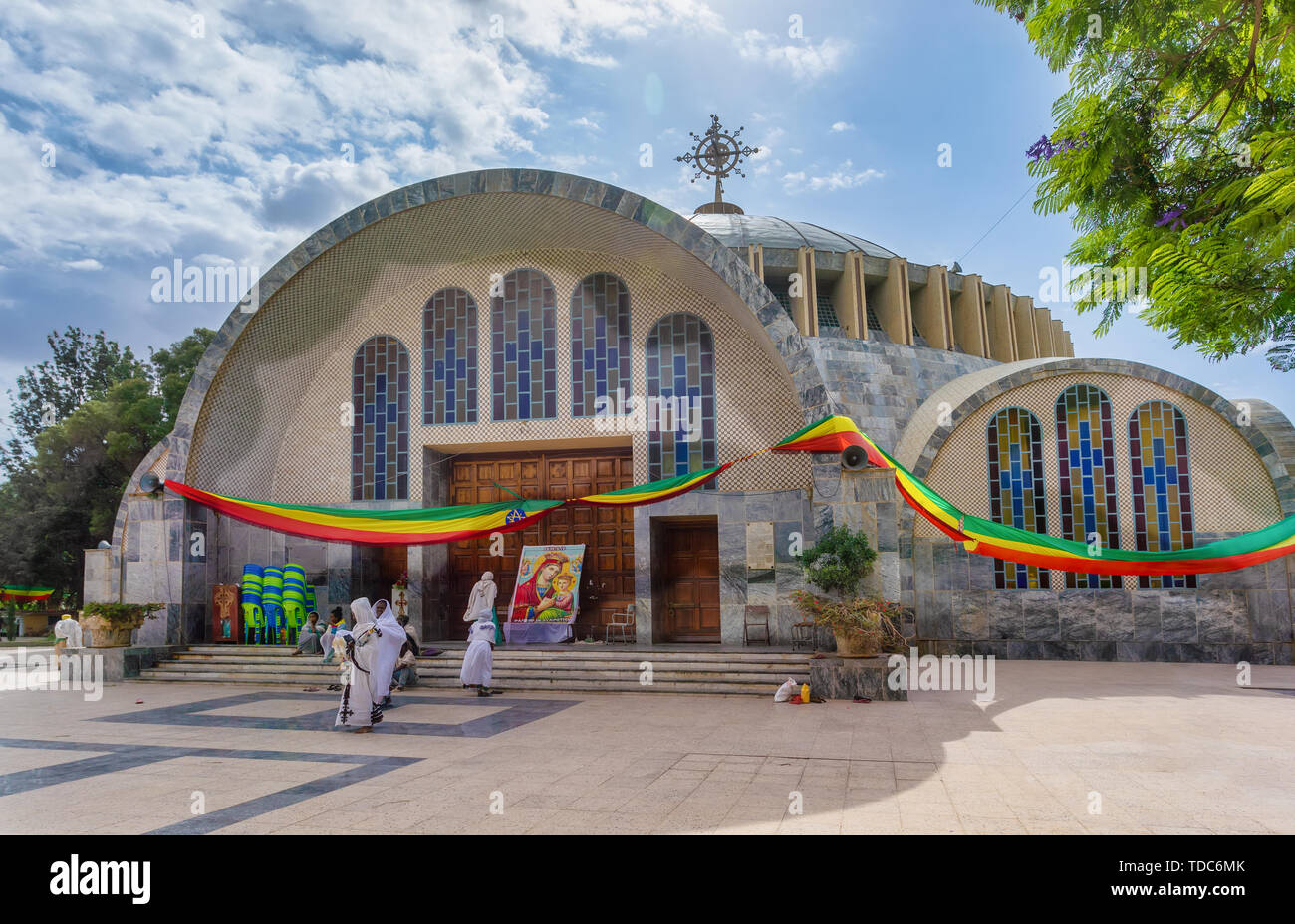 AKSUM, ETHIOPIA, APRIL 27.2019, Famous cultural heritage Church of Our Lady of Zion in Axum. Ethiopian Orthodox Tewahedo Church built by Emperor Haile Stock Photo