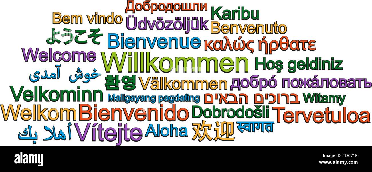 Welcome Word Cloud In Many Different Languages Vector Illustration Stock Vector Image Art Alamy