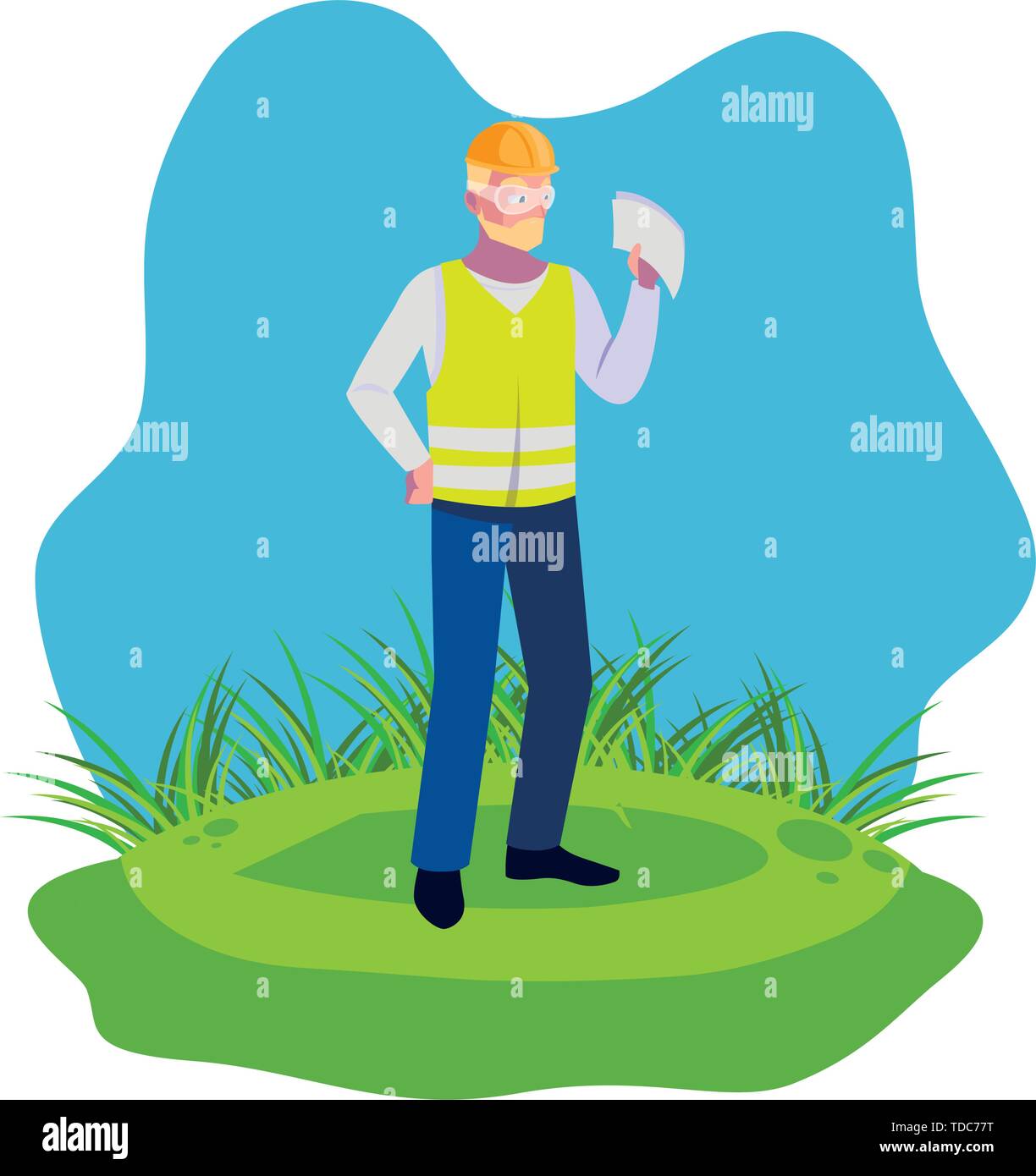 male builder constructor worker on the lawn vector illustration design ...