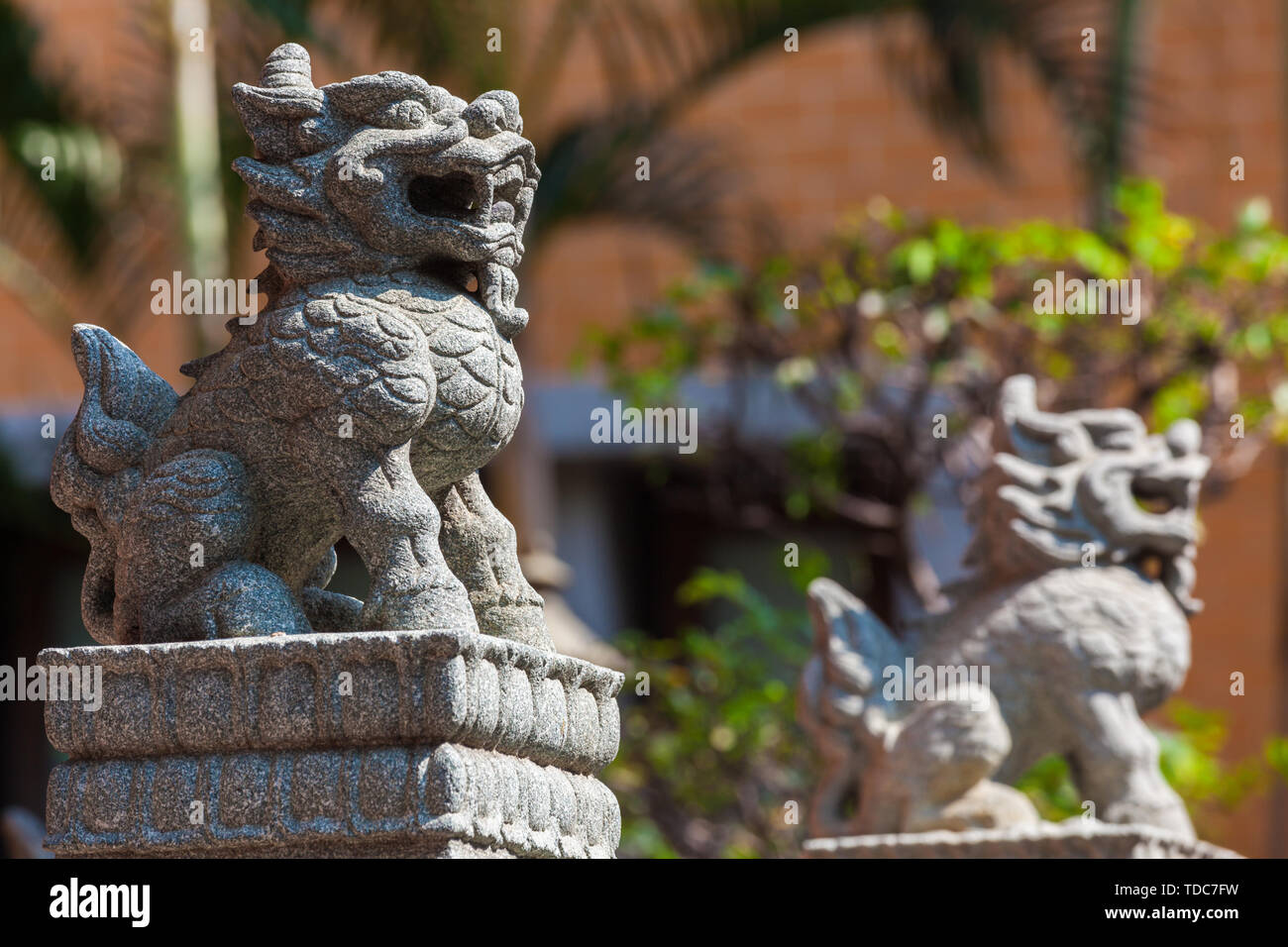 Small carved stone lion statue Stock Photo Alamy