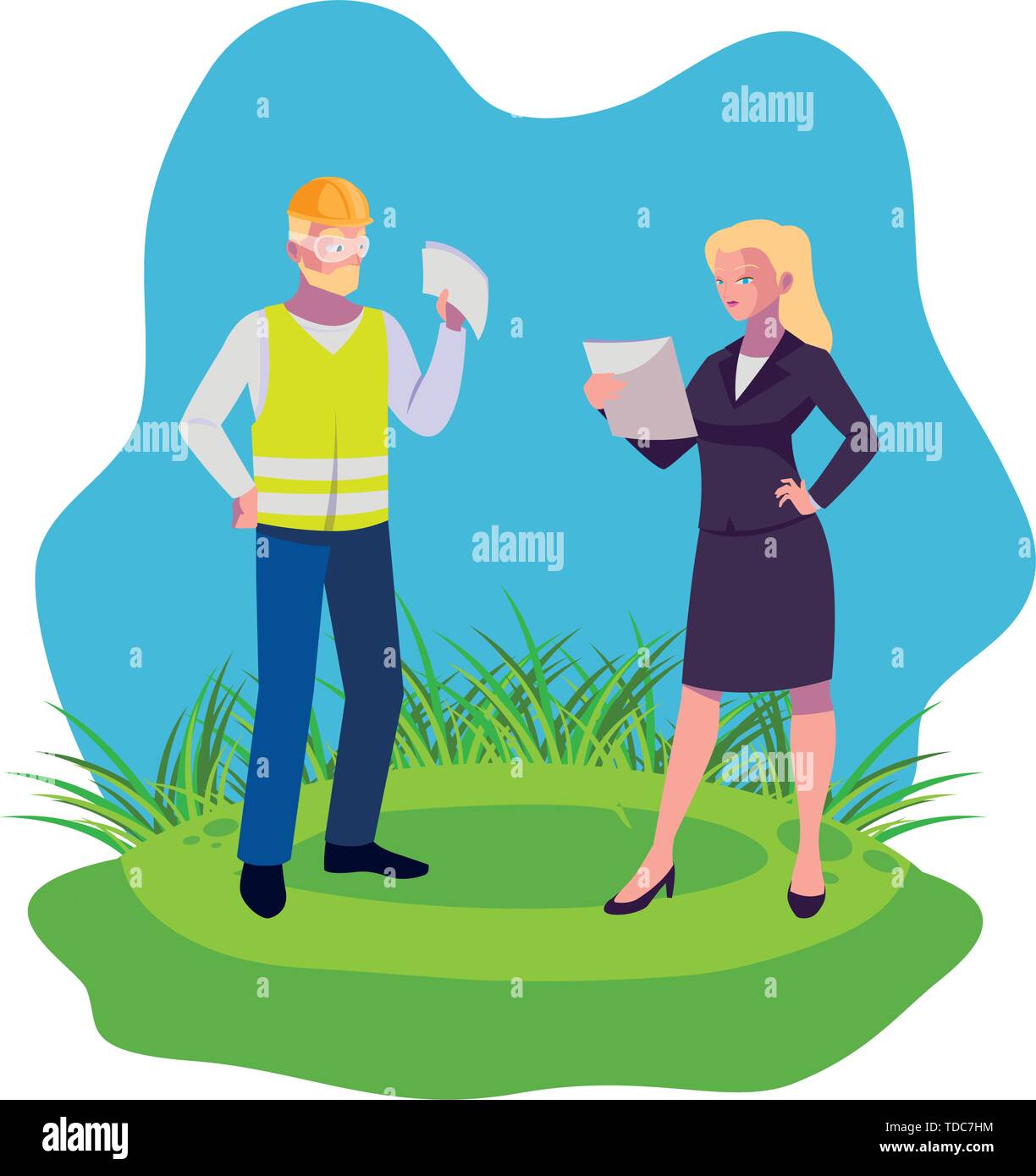 male builder constructor with woman engineer vector illustration design ...