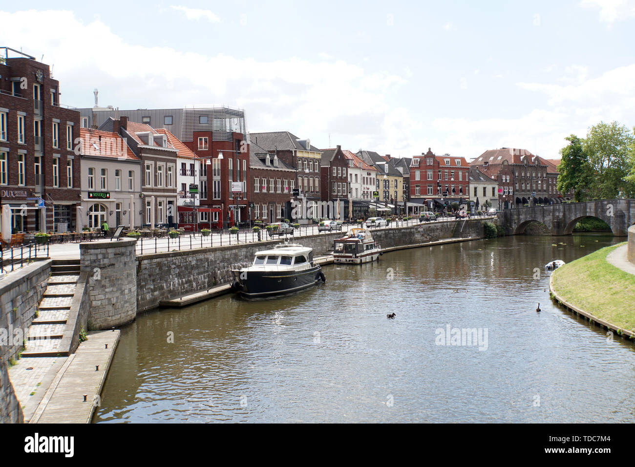 Rur kurz vor der Mündung in die Maas, Roermond, Limburg, Niederlande Stock Photo