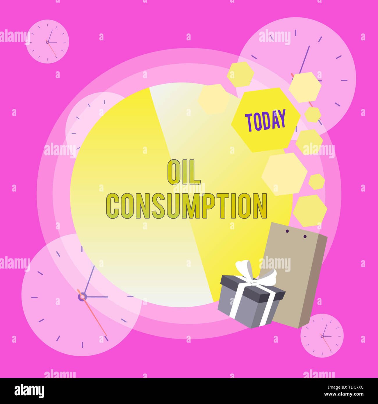 Conceptual hand writing showing Oil Consumption. Concept meaning This entry is the total oil consumed in barrels per day Greeting Card Poster Gift Pac Stock Photo