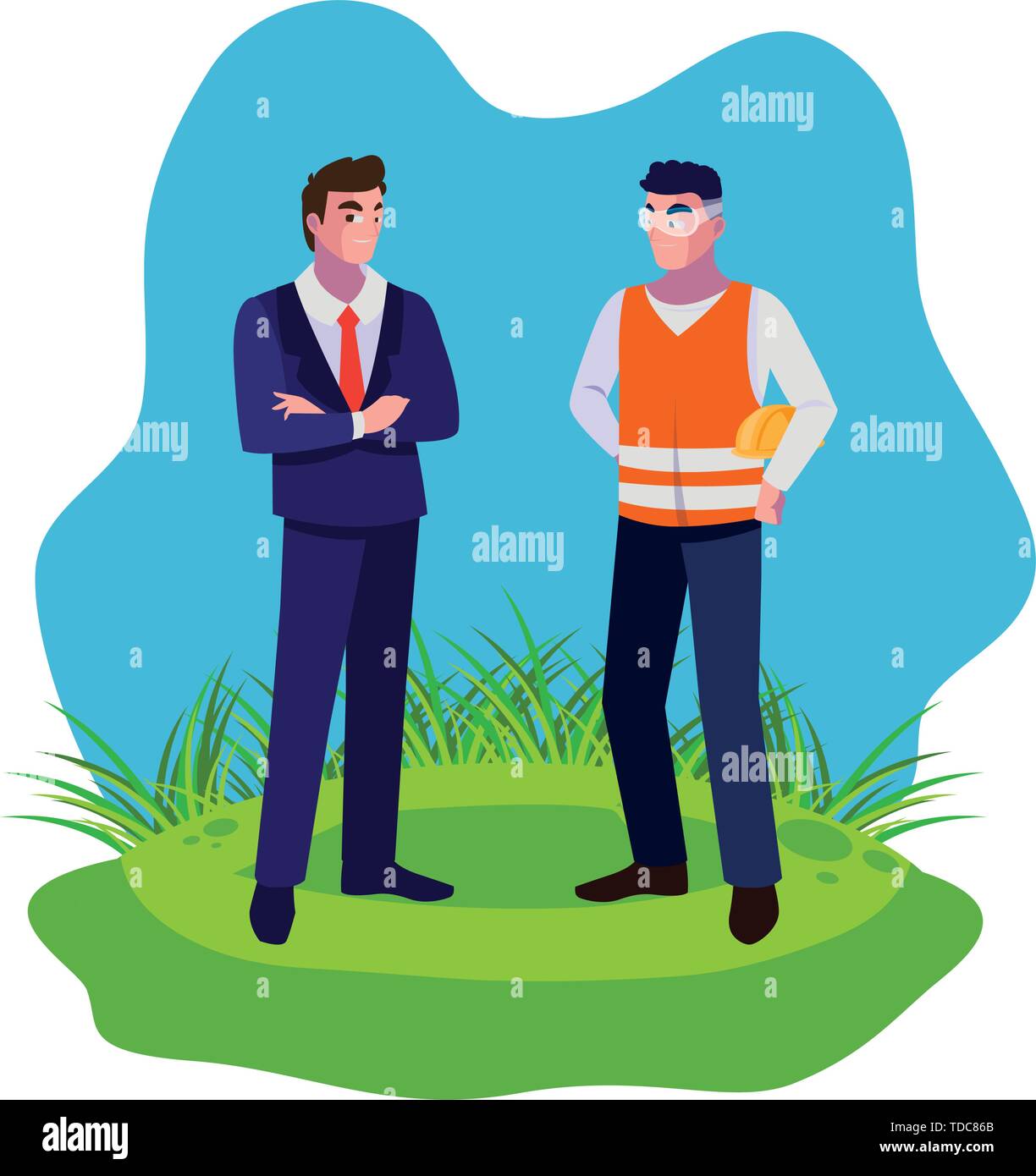 builder constructor with engineer on the lawn vector illustration ...