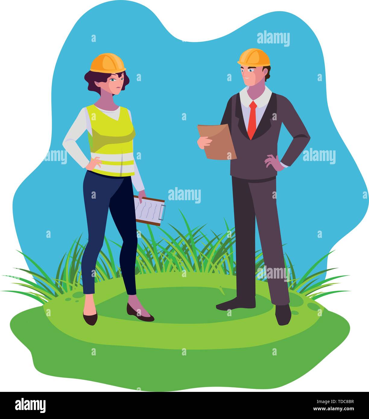engineer with female builder on the lawn vector illustration design ...