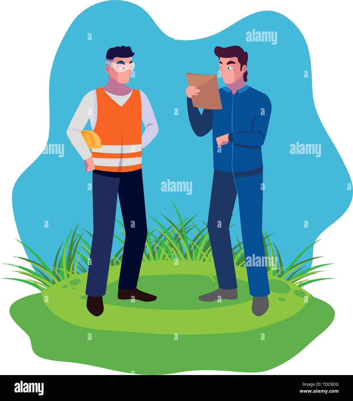builder constructor with engineer on the lawn vector illustration ...