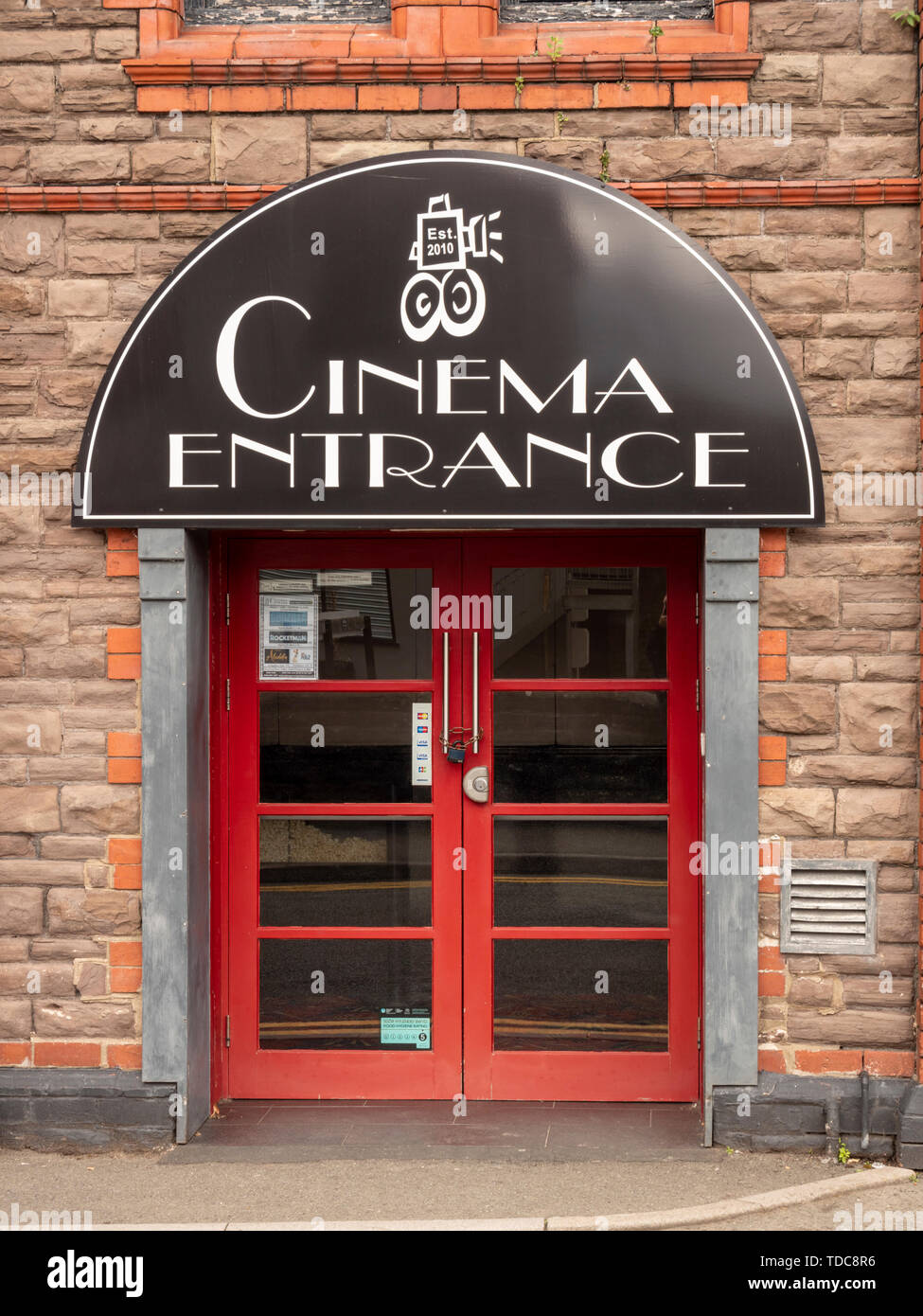 The Baker Street Cinema Abergavenny Wales UK with art deco style signs