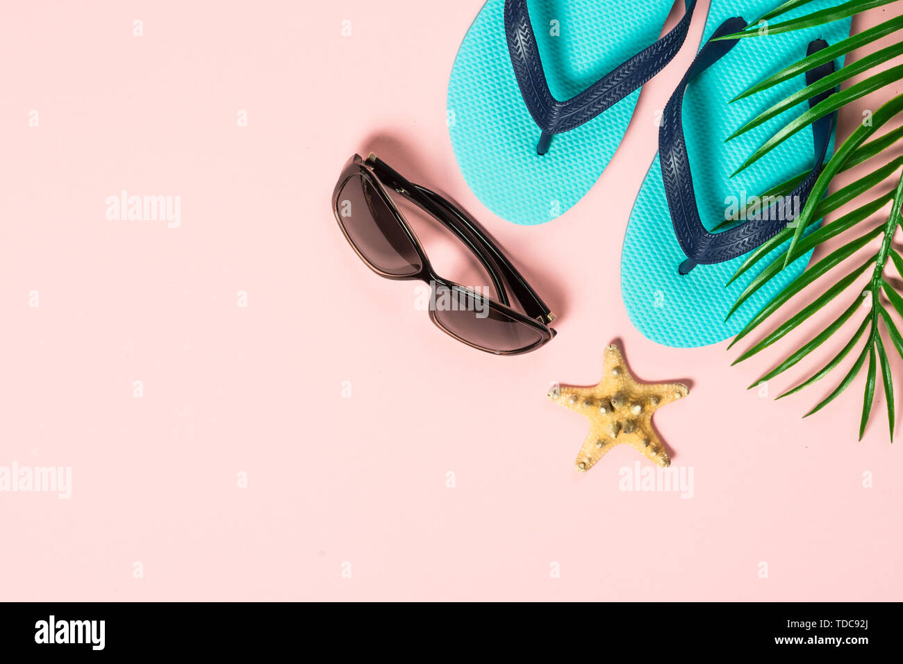 Summer flat lay background. on pink Stock Photo - Alamy