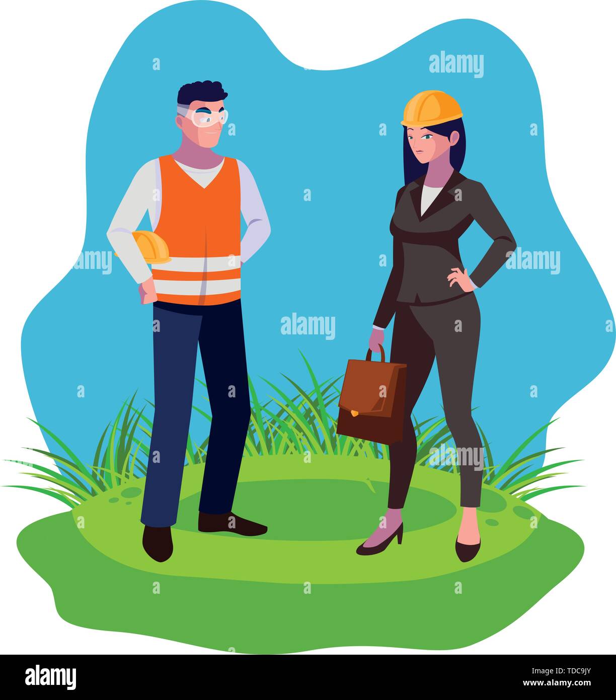 male builder constructor with woman engineer vector illustration design ...