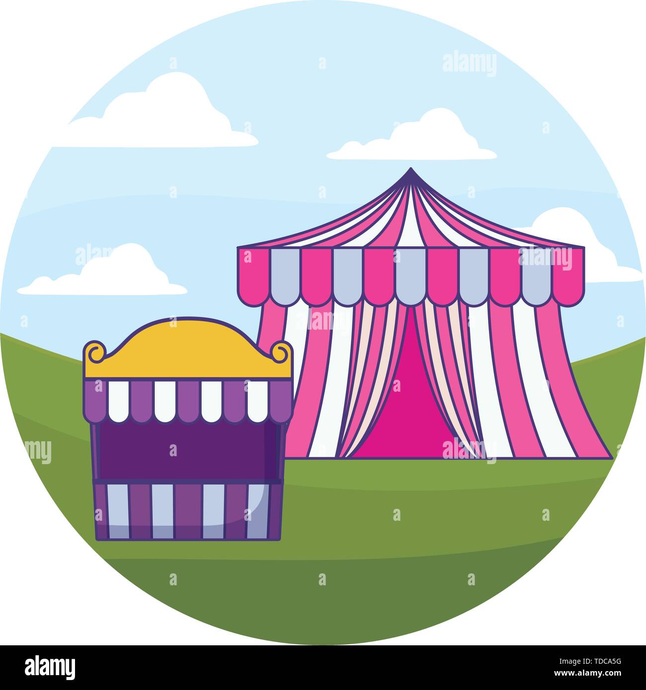 circus tents carnival in frame circular vector illustration design ...