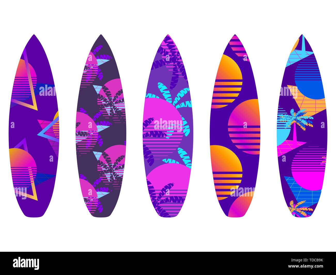 Surfboards on a white background. Types of surfboards with a pattern ...