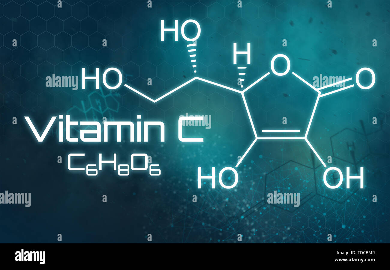 Chemical formula of Vitamin C on a futuristic background Stock Photo
