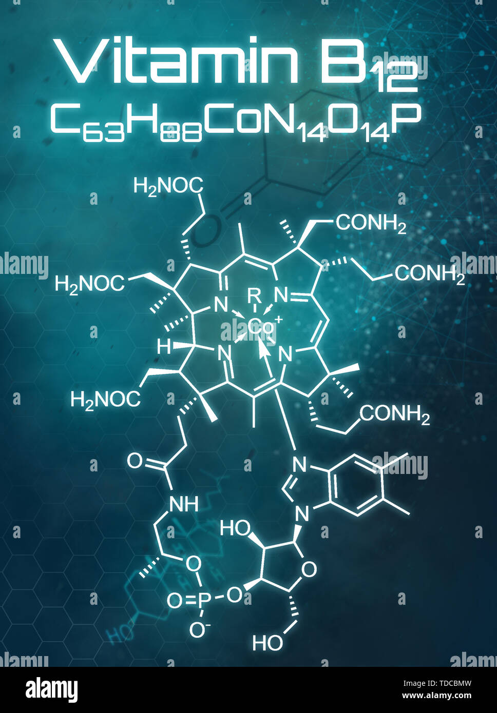 Chemical formula of Vitamin B12 on a futuristic background Stock Photo ...