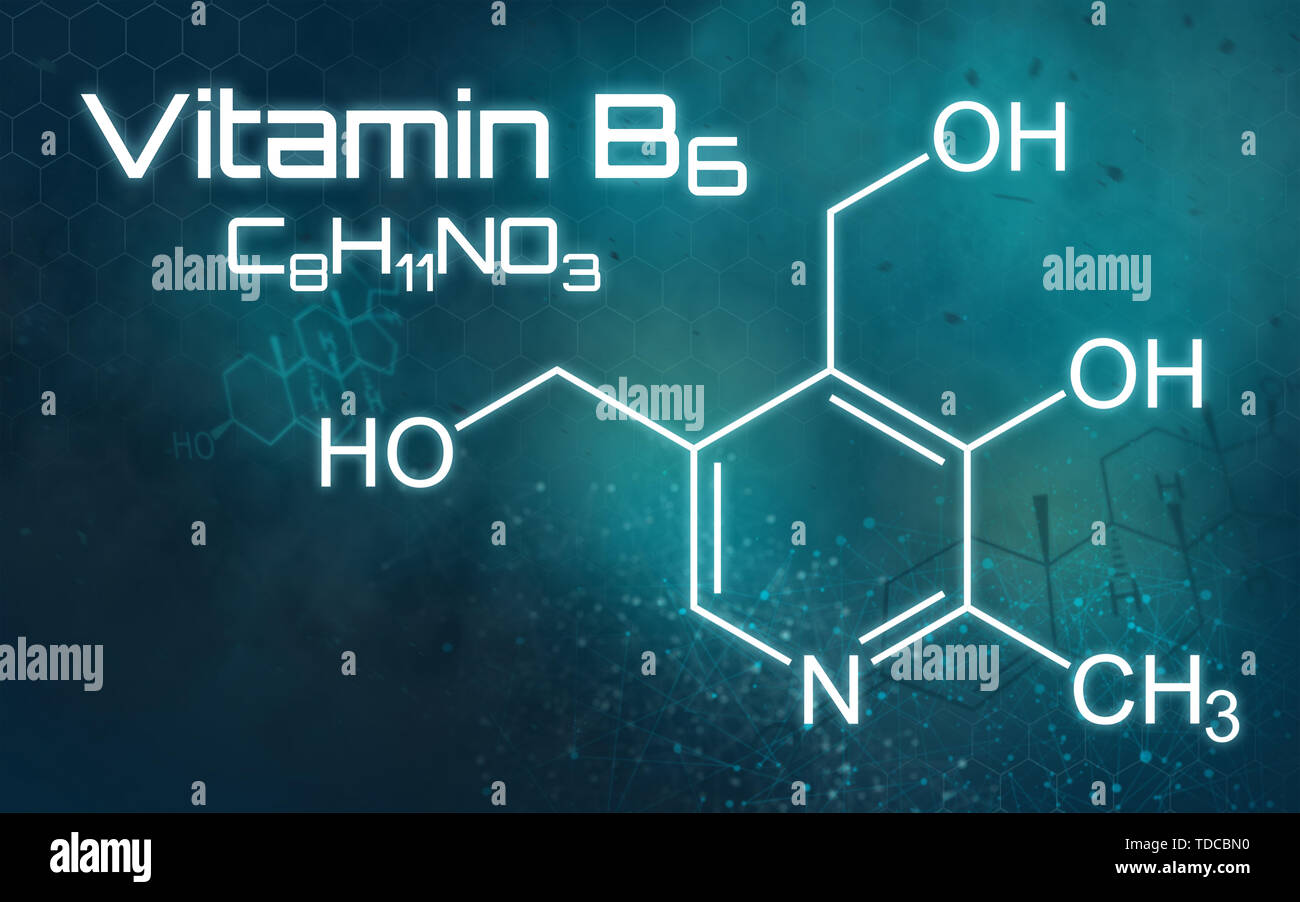 Chemical formula of Vitamin B6 on a futuristic background Stock Photo