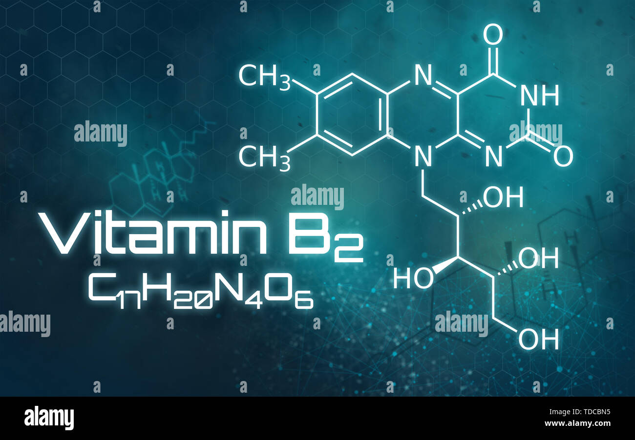 Chemical formula of Vitamin B2 on a futuristic background Stock Photo