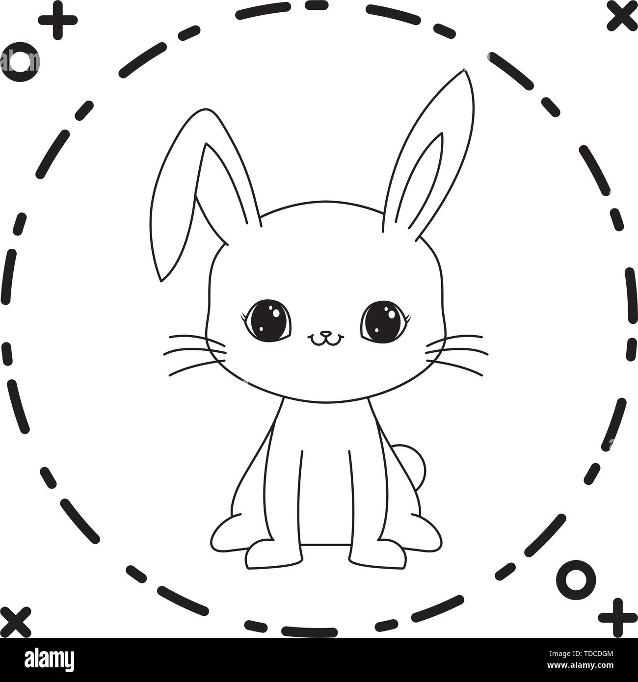 cute rabbit animal with frame circular vector illustration design Stock ...
