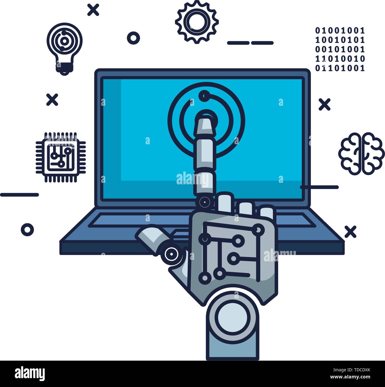 robotic hand index with laptop vector illustrator Stock Vector
