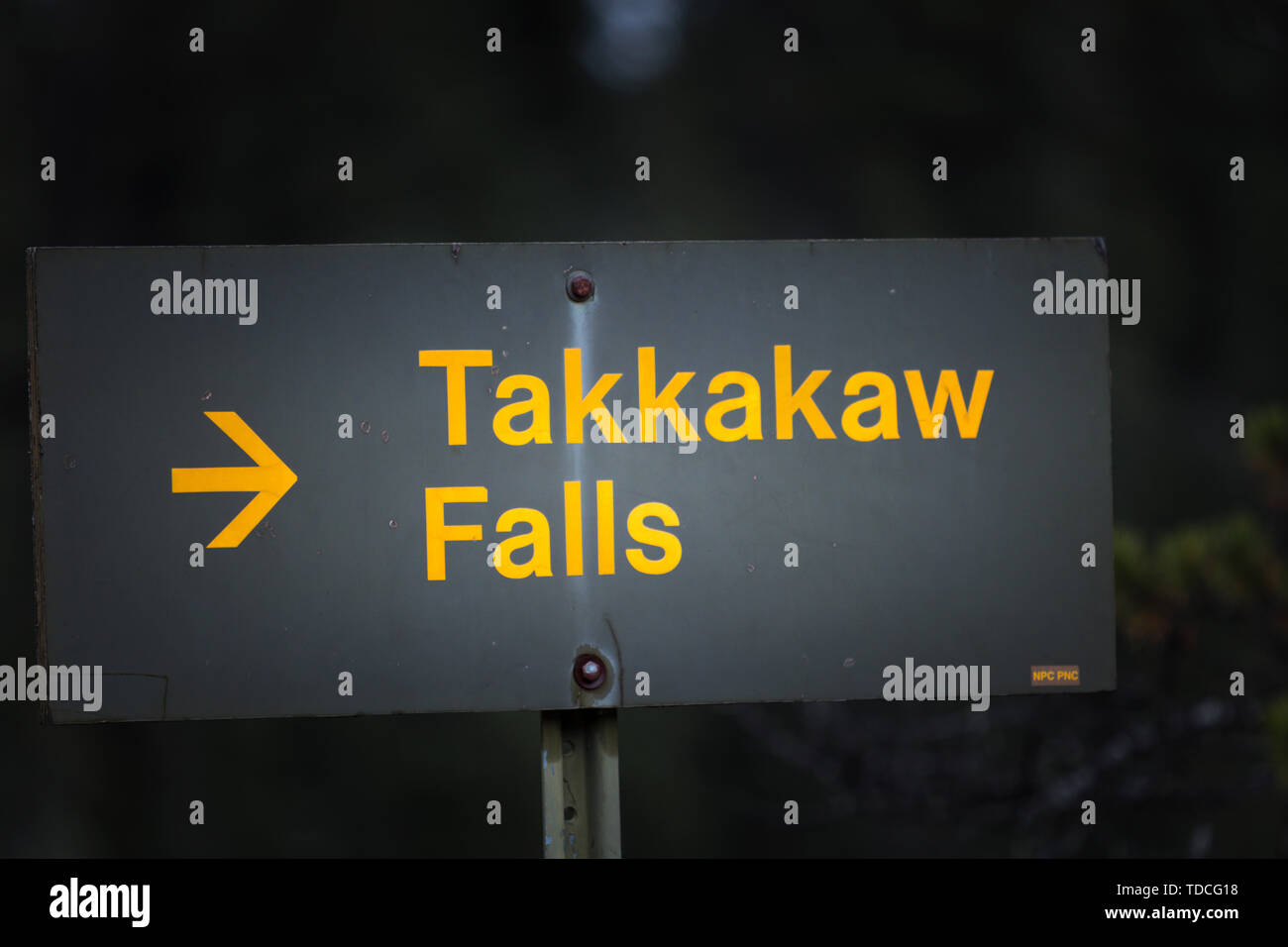 Hiking Sign, Takkakaw Falls, Yoho Nationalpark, British Columbia, Canada Stock Photo